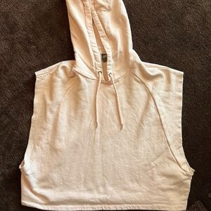 Light Pink Cropped Sleeveless Sweatshirt with Hoodie